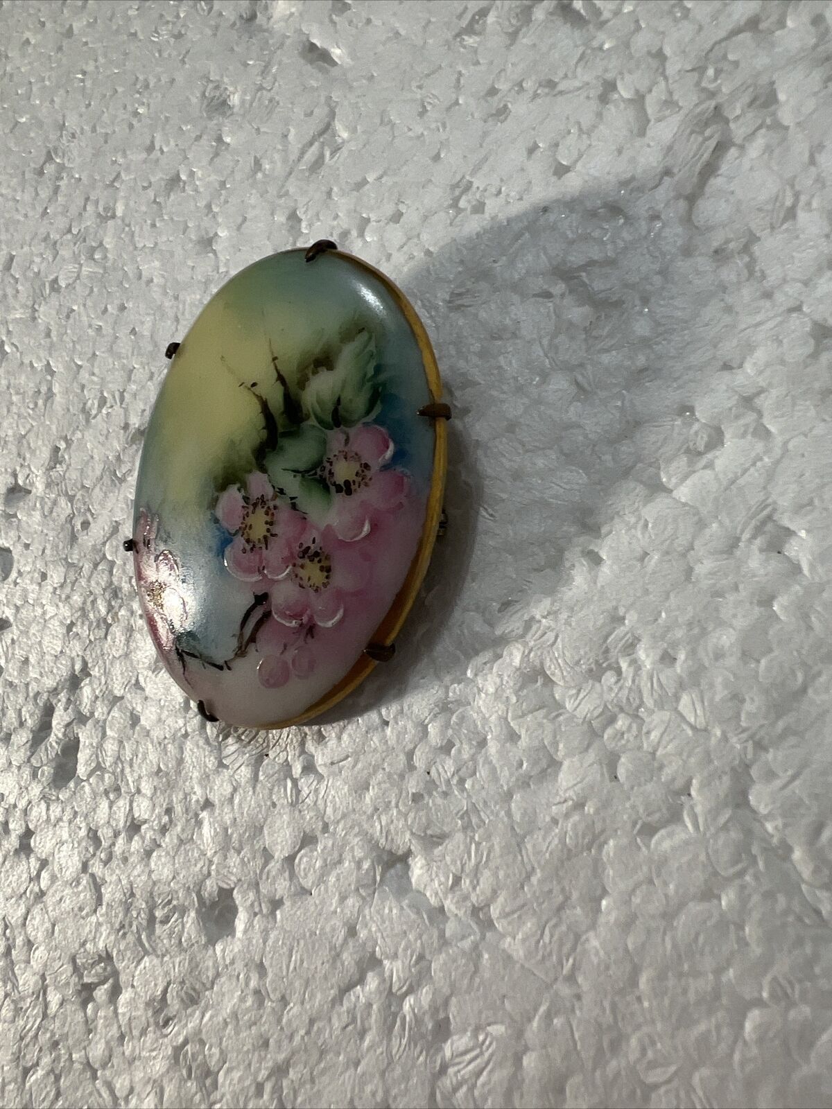 Victorian Hand Painted Porcelain Flowered Brooch - image 3