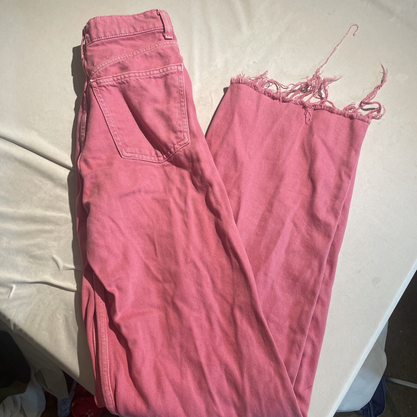 Zara Pink High Waisted Raw Hem Wide Leg Jeans Bar… - image 6