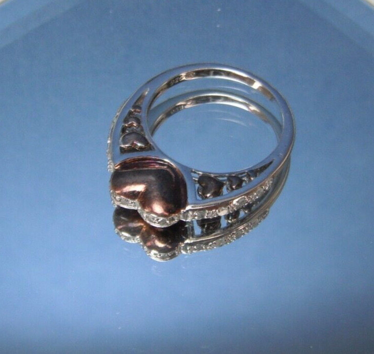 925 Diamond Accent Heart Band Ring 925 Size 5 3g - image 3