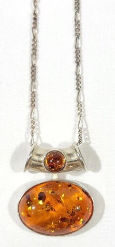 Vintage Sterling Silver 925 Big AMBER Pendant Neck