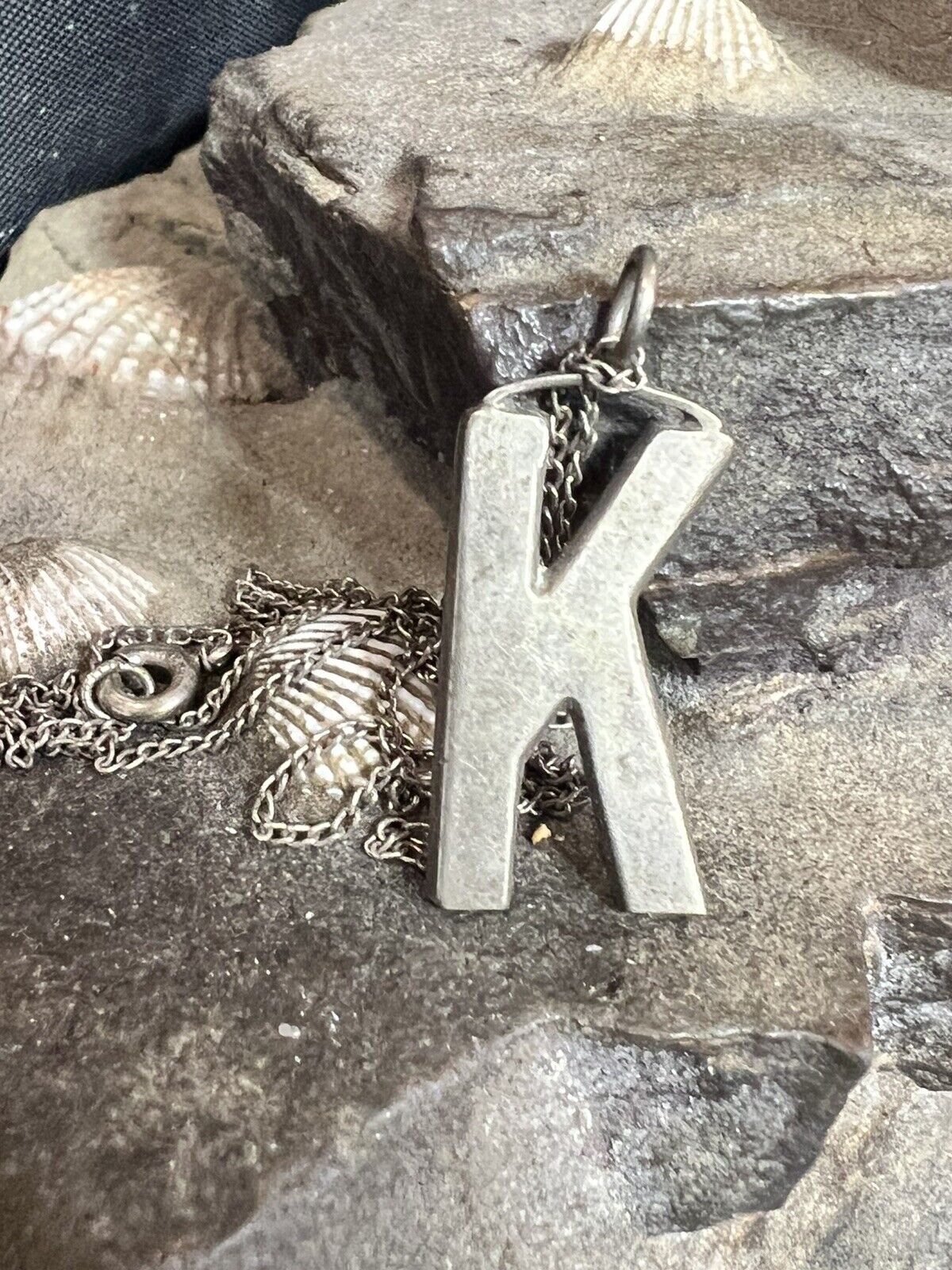 Old Vintage Sterling Silver 70’s Initial K Pendan… - image 2