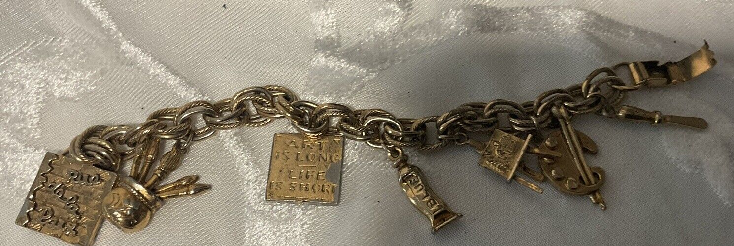 1950 Paris Charm Bracelet Artist Masonic All Seei… - image 3