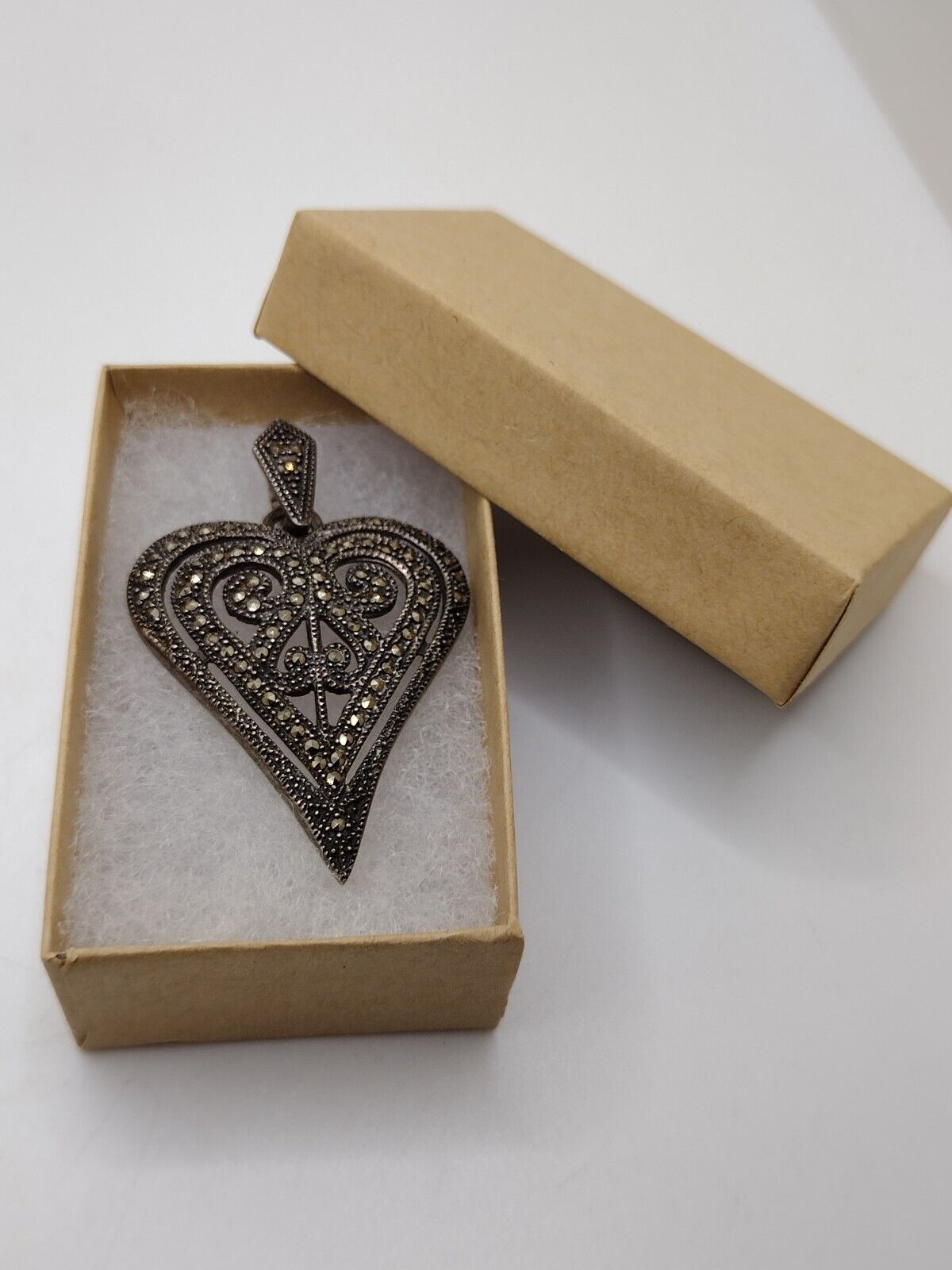 Sterling Silver 925 Marcasite Heart Pendant - image 7