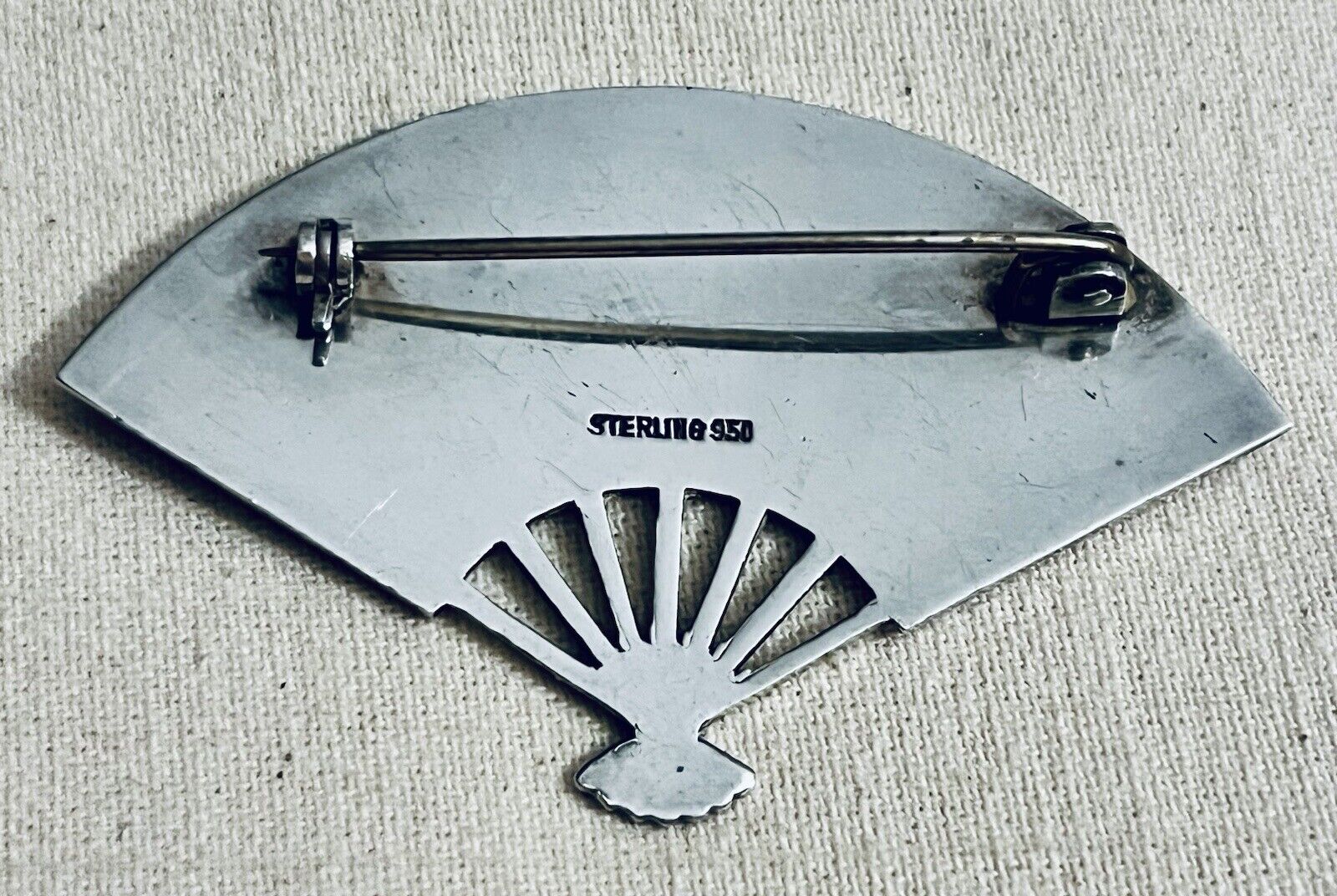 Vintage/Antique Sterling Silver .950 & Enamel Fan… - image 2