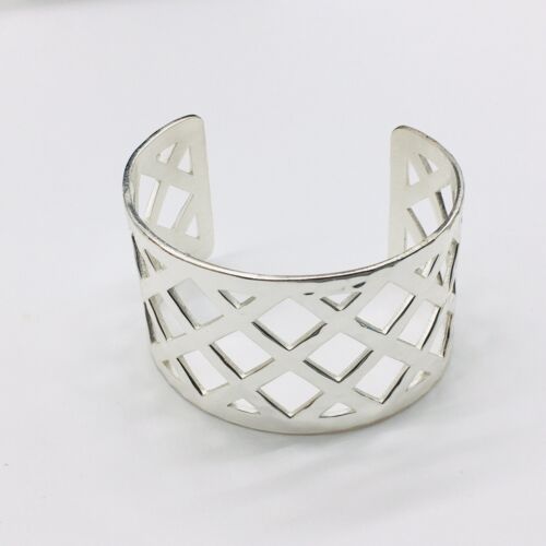 Rustic Cuff Silver Tone Lattice Cut Out Cuff Brace