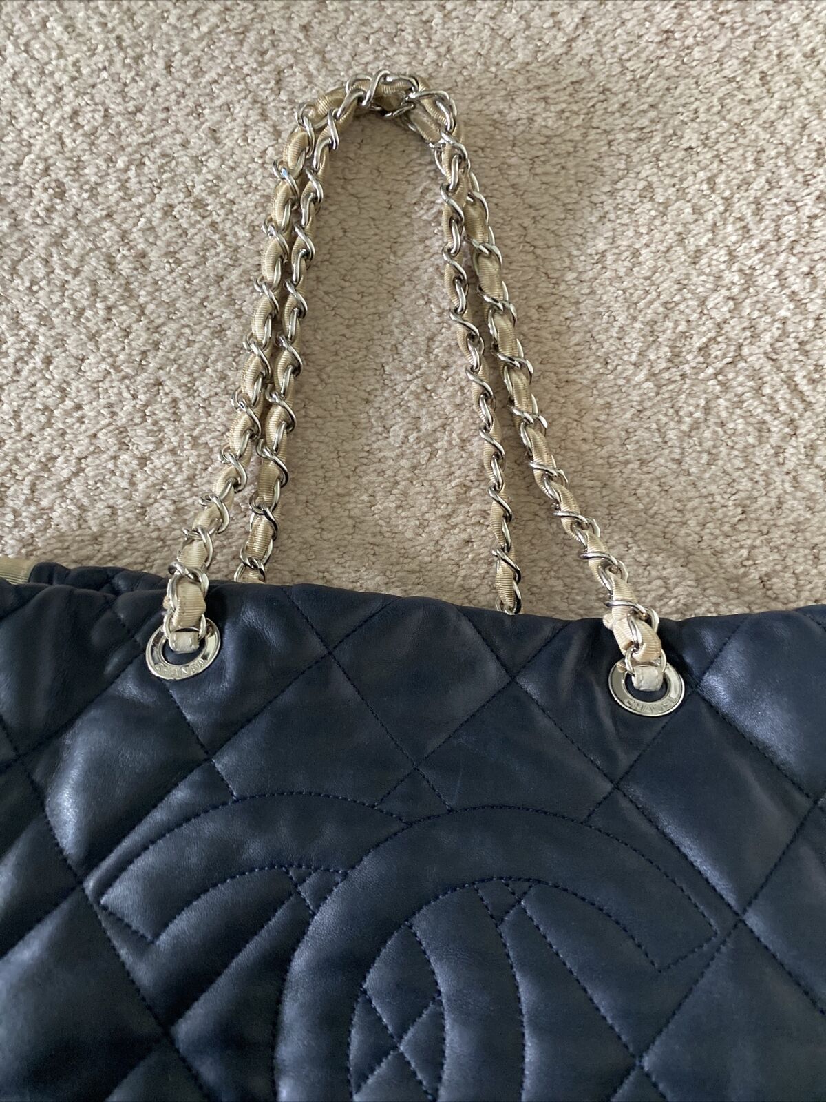 Dark Blue Large Rare Authentic CHANEL Lamb Skin M… - image 6