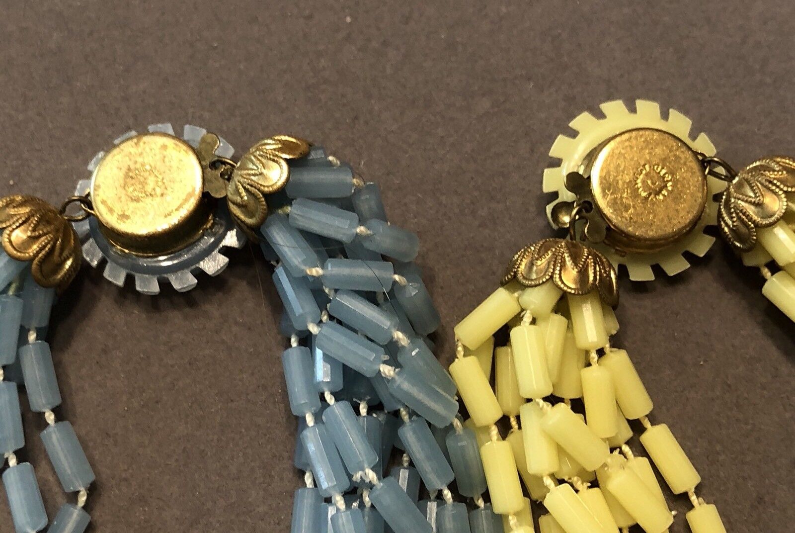 Vtg W German Plastic Blue & Yellow Tube Bead Tors… - image 4