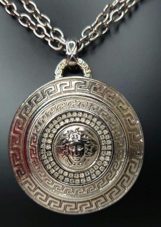 Vintage Versace Stone Round Medusa Silver Tone Ne… - image 1