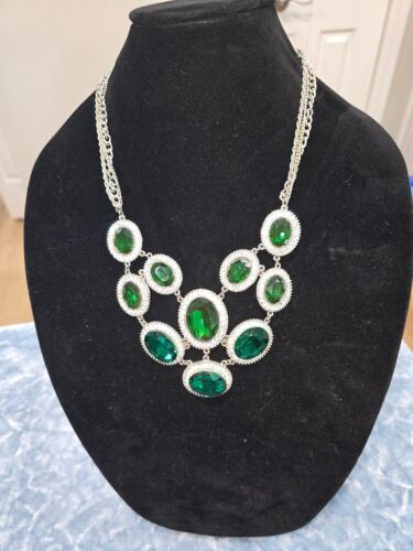 Necklace Costume Jewelry *Silver, Emeralds and Di… - image 1