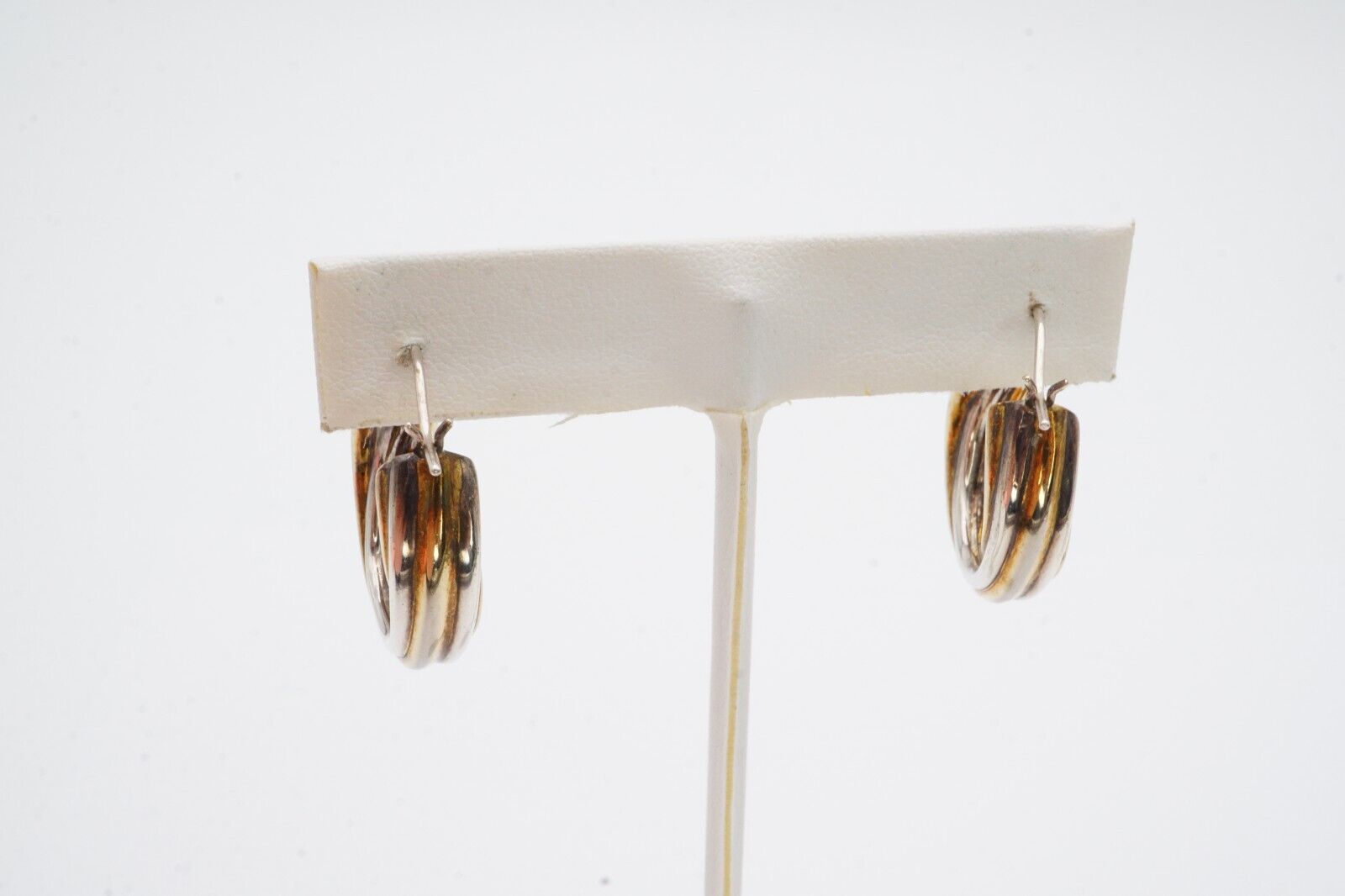 Sterling Silver 925 Hoop Earrings Two Tone - image 4