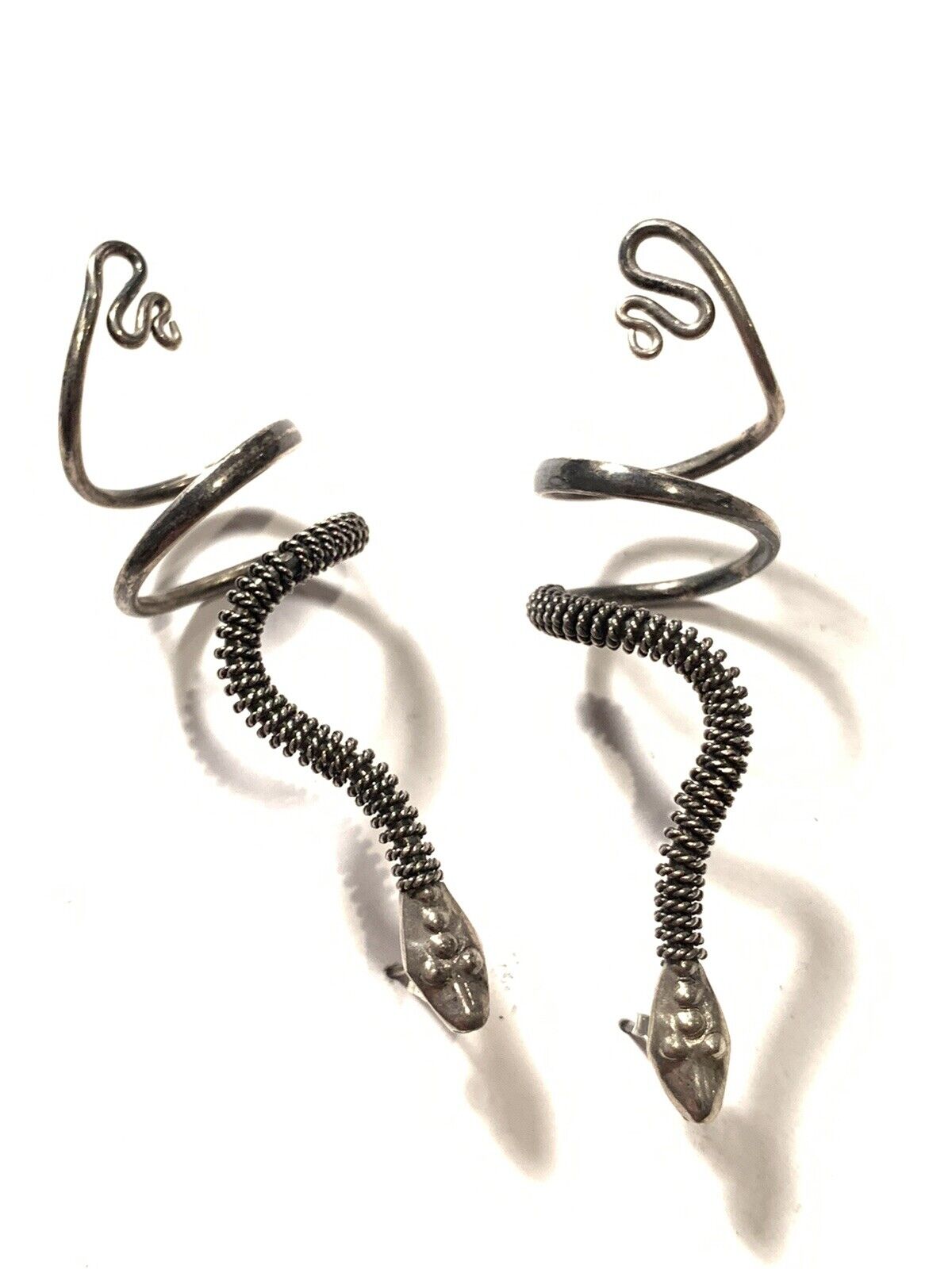 925 Sterling Silver Coiled Snake Earrings - image 7