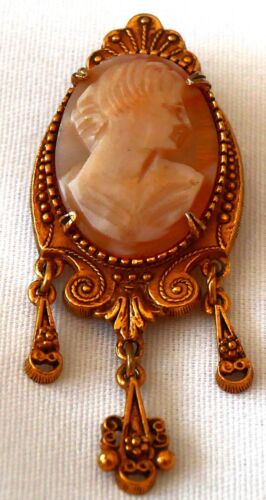 Victorian Rose Gold Carved Cameo Woman Pendant / P