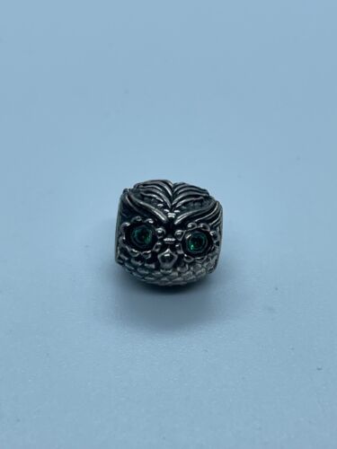 Pandora Retired Wise Owl Charm Emerald Green CZ St