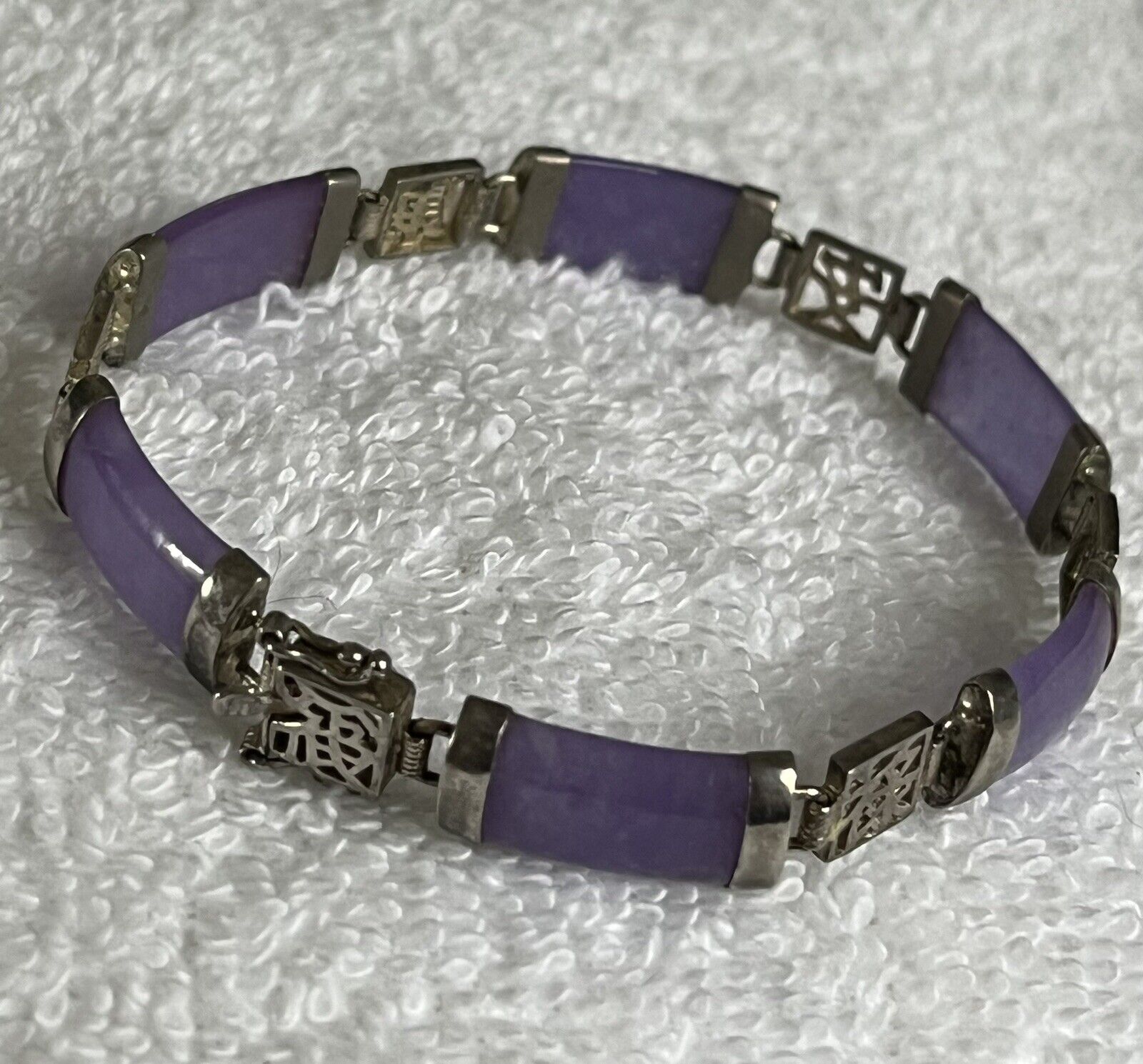 Vintage sterling silver 925 Purple Jade Bracelet - image 2