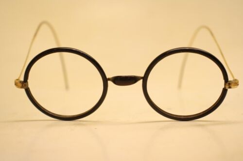 Antique Round Windsor Eyeglasses Gold Brown Vinta… - image 1