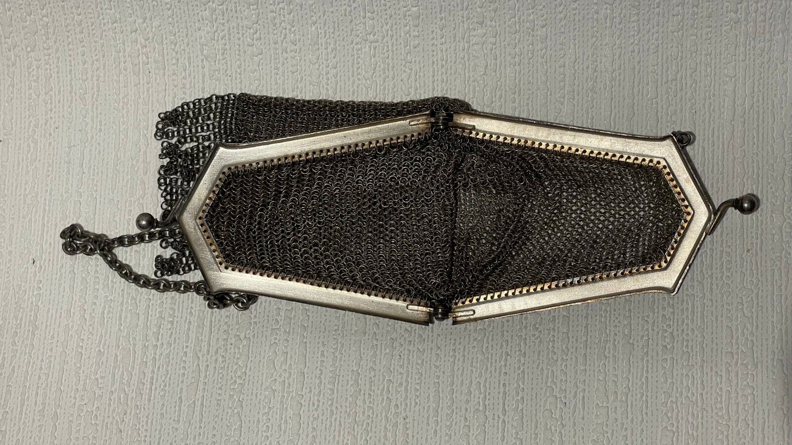 Antique 1920's Mesh Purse Silver Tone Metal - image 3