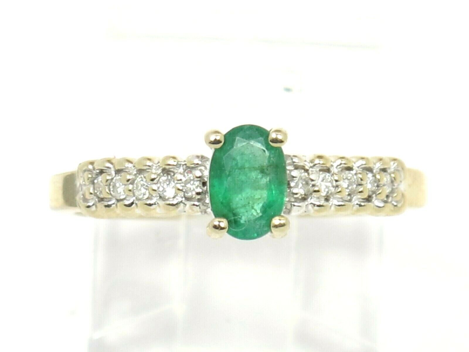 14k White Gold Diamond & Green Emerald Gemstone R… - image 1