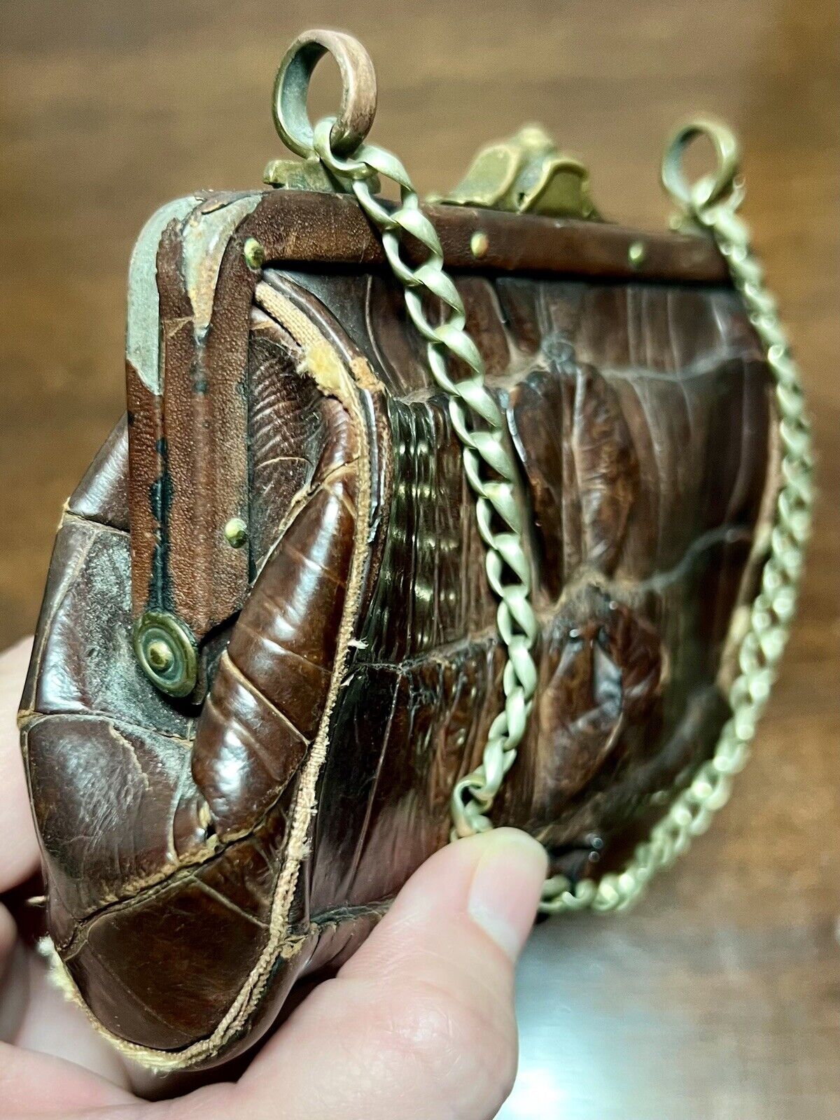 ANTIQUE 1900s Edwardian-Style Alligator Handbag/S… - image 5