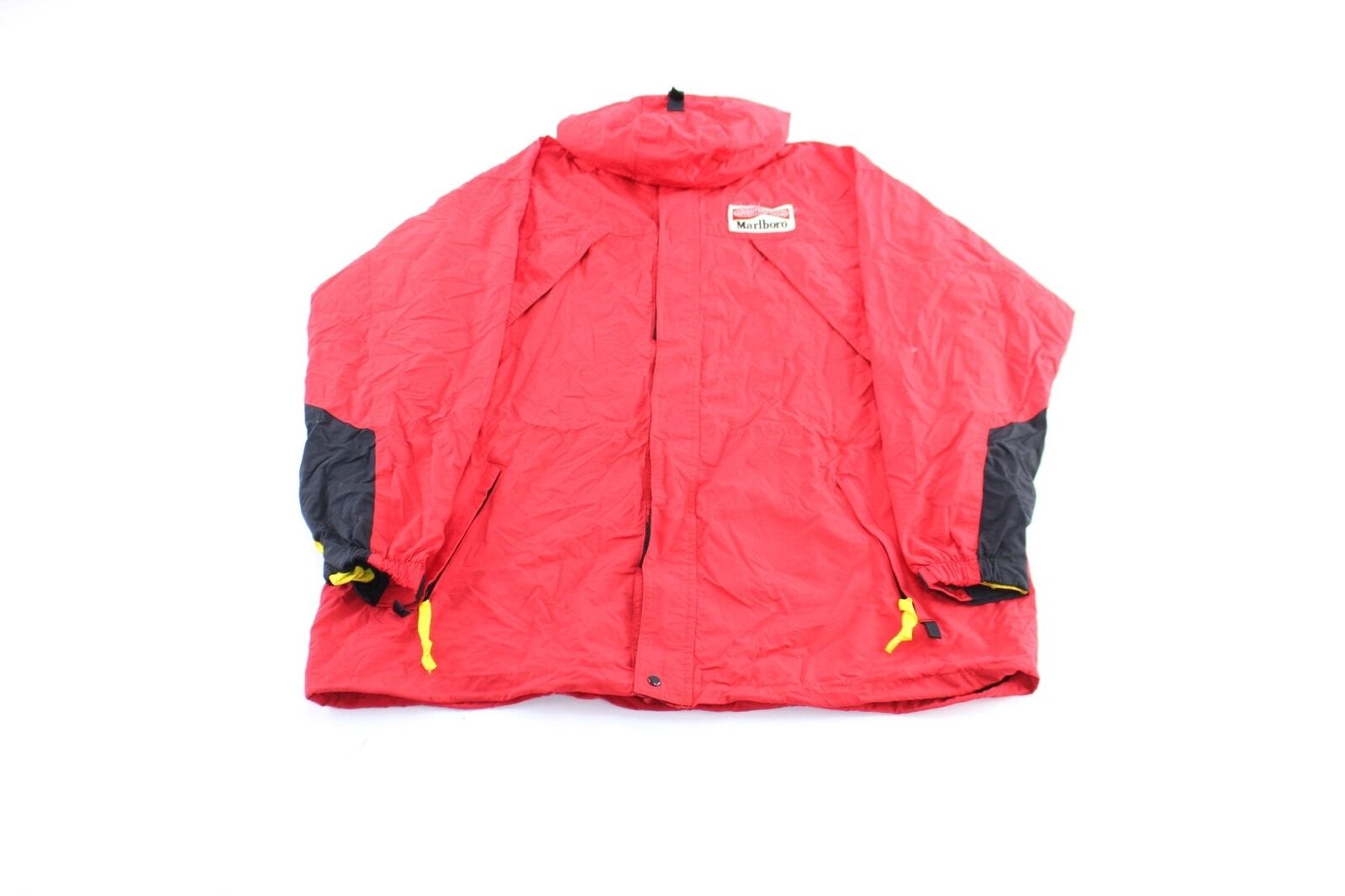 90's Marlboro Logo Patch Red Hooded Zip Up Jacket - image 1