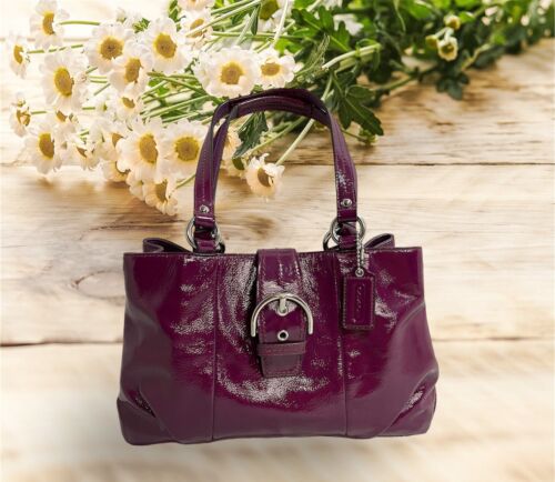 Coach Soho Buckle Flap Satchel Plum Leather Shoul… - image 1