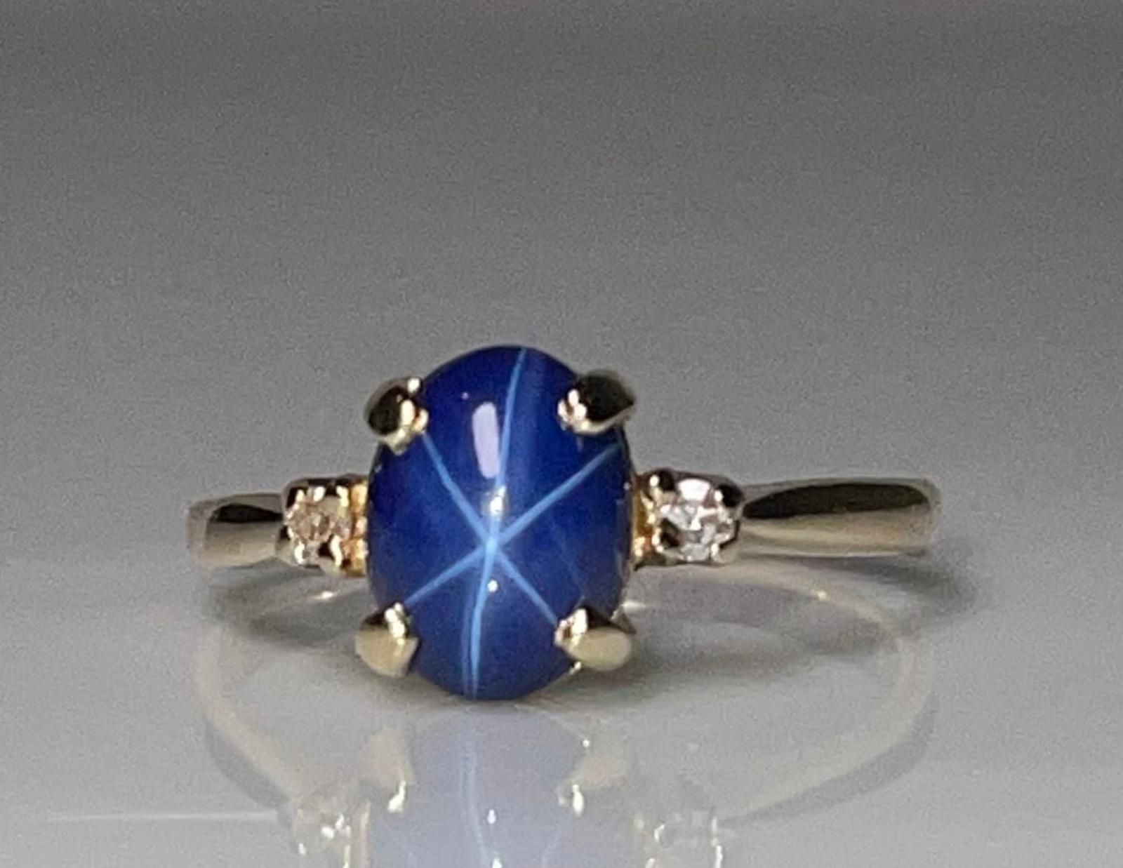 Star Sapphire Ring Diamond 14K Sapphire Genuine L… - image 1