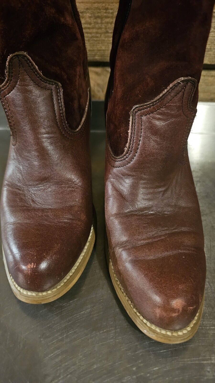 WOMENS WESTERN BOOTS Vintage BURGUNDY COGNAC Size… - image 9