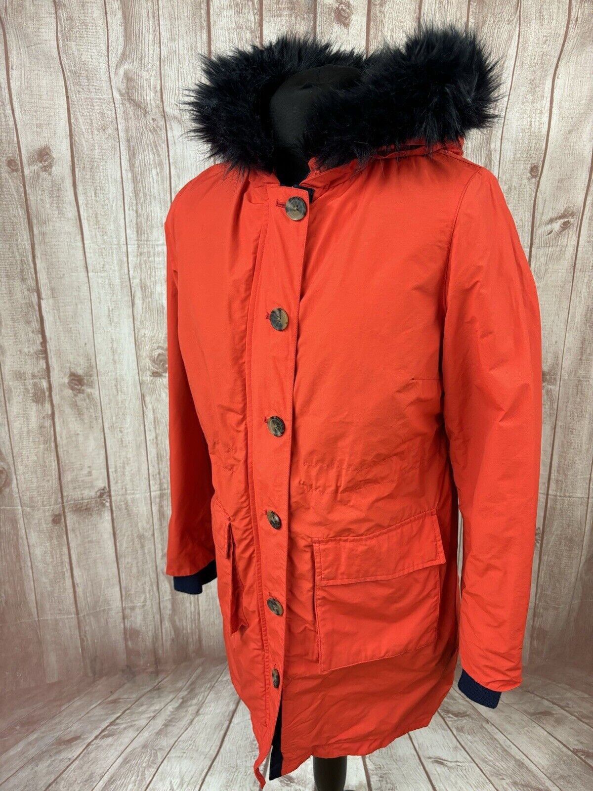 BODEN MASDEN RED COAT PARKA SIZE 14 BLACK FAUX FU… - image 1