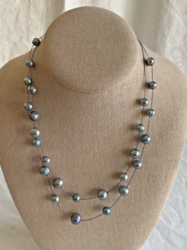 Honora Cultured 2 Strand Pearl Necklace Grey Blue 