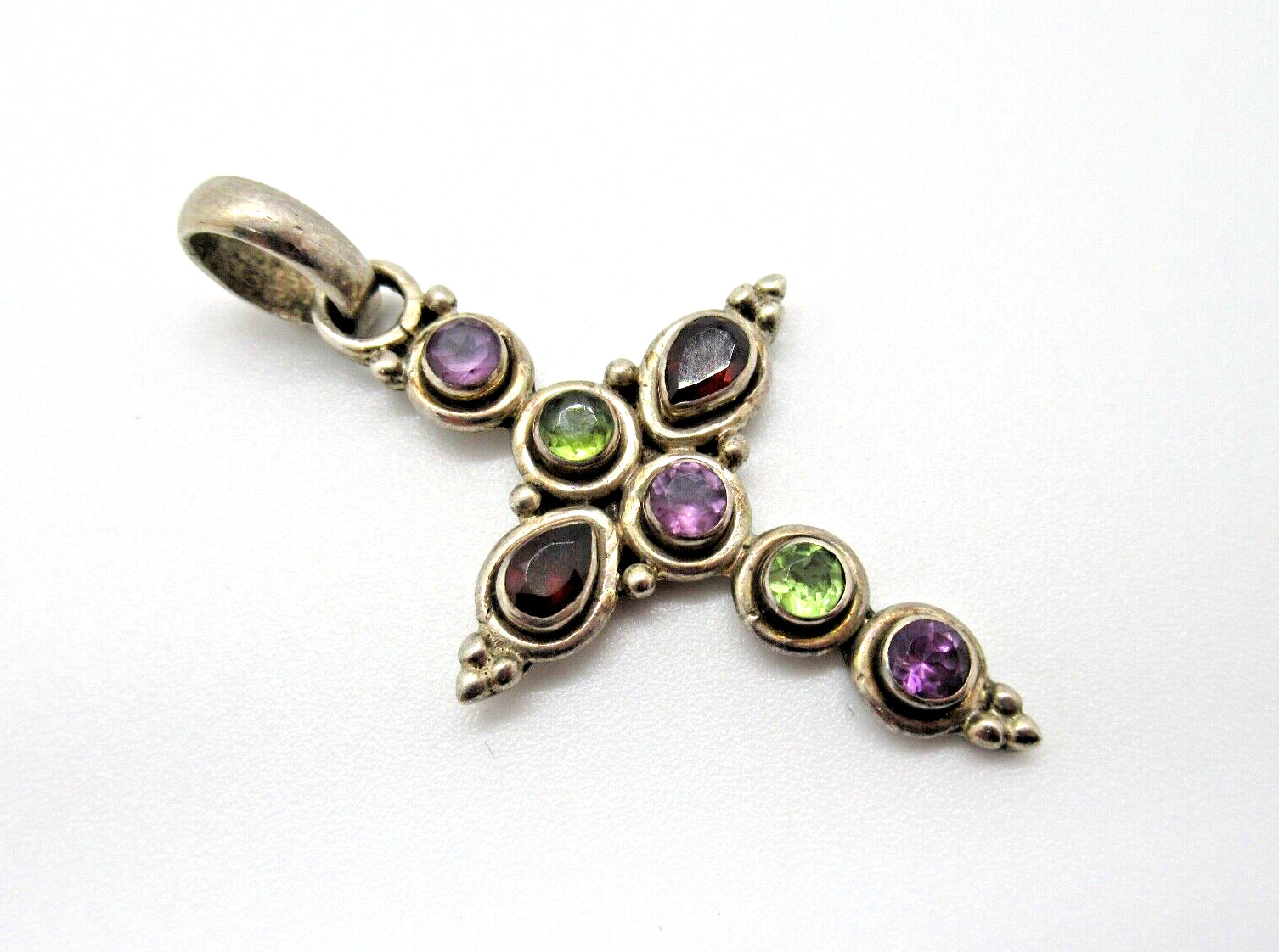 Designer Cross Pendant Multicolor Stones 925 Silv… - image 1