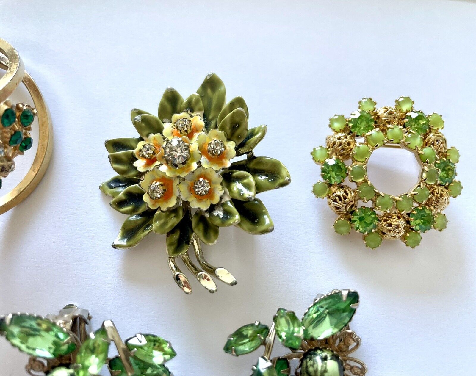 Vintage Green Rhinestones Lot Coro Unsigned Earri… - image 2