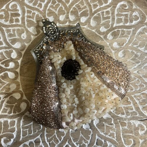 vintage rose gold beaded sequin clutch - image 1