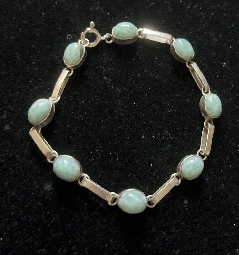 Natural Larimar Bracelet Sterling 925 Silver Blue… - image 3