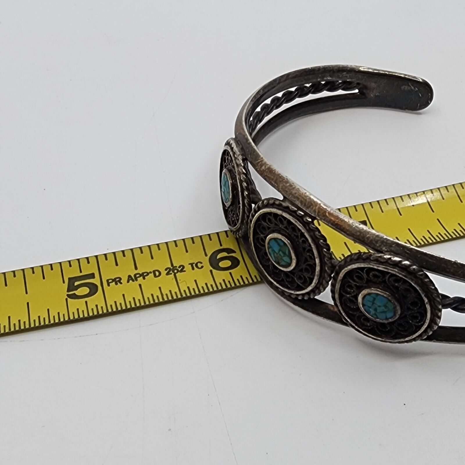 Vintage Tibetan Sterling Silver Turquoise Chip In… - image 8