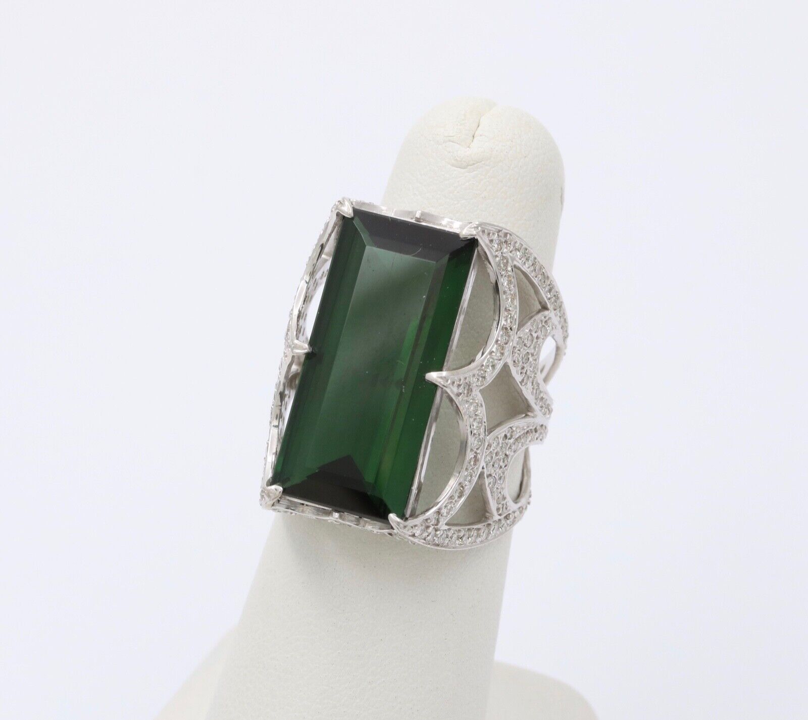 Vintage Elegant Green Tourmaline Diamonds 18K Whi… - image 3