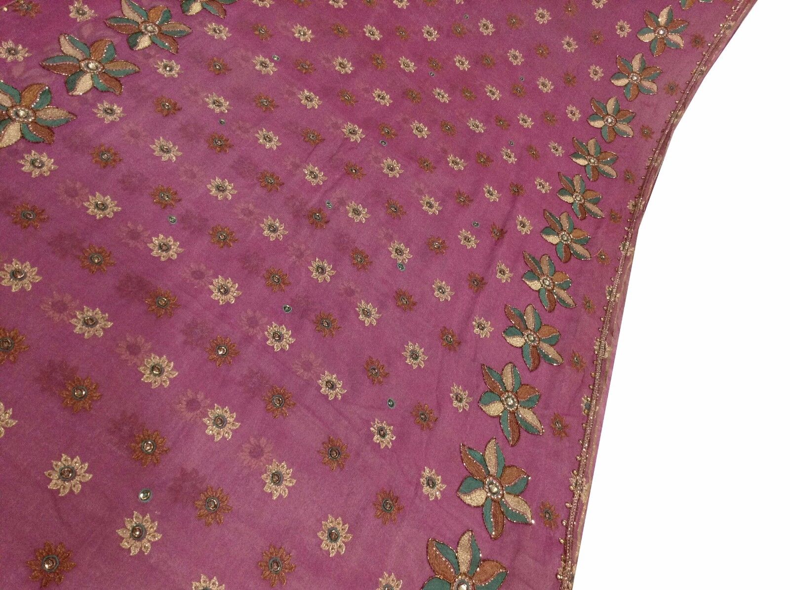 Om Vintage Indian Sari Georgette Hand Beaded Purp… - image 7