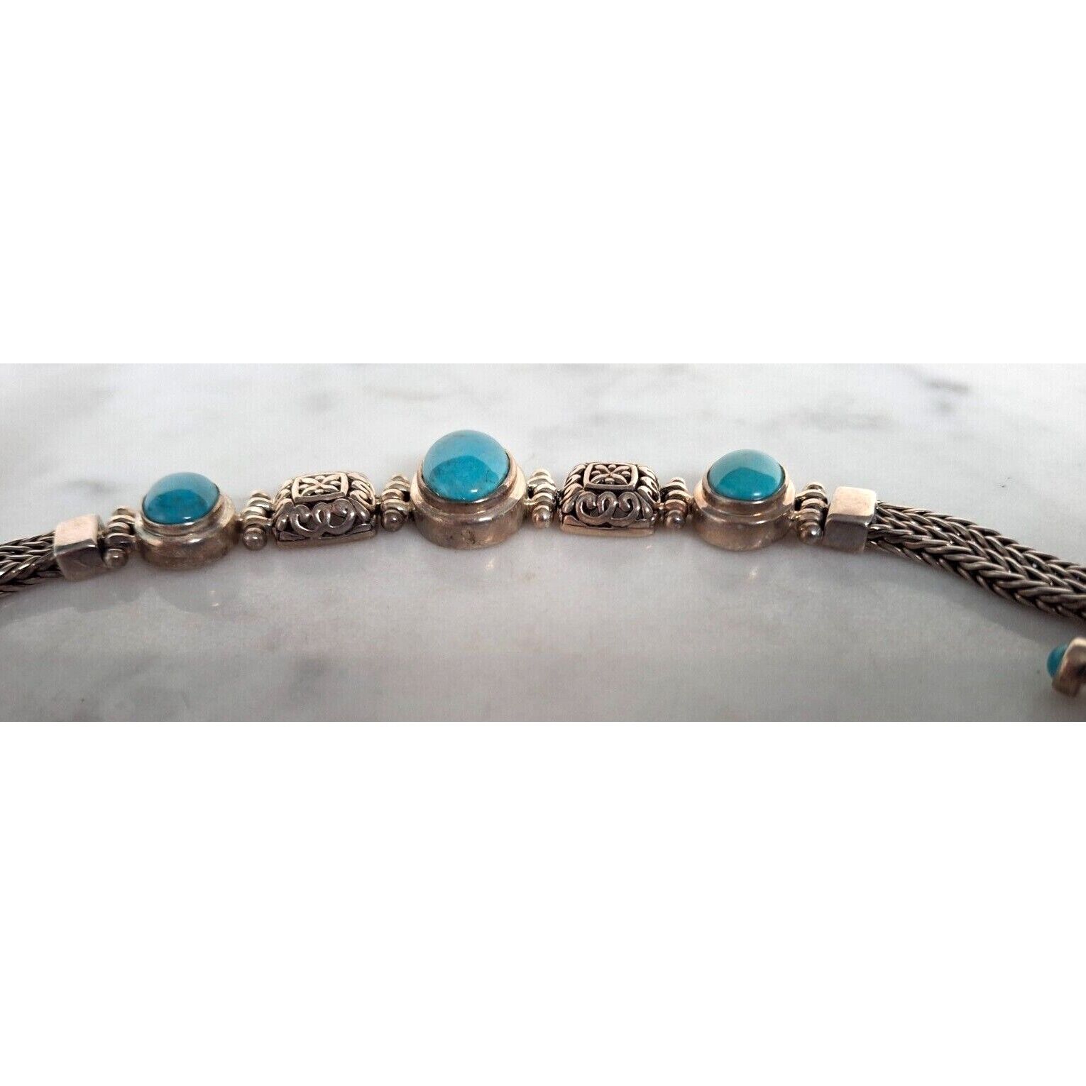 ORNATE 925 STERLING SILVER AND TURQUOISE  BRACELE… - image 5