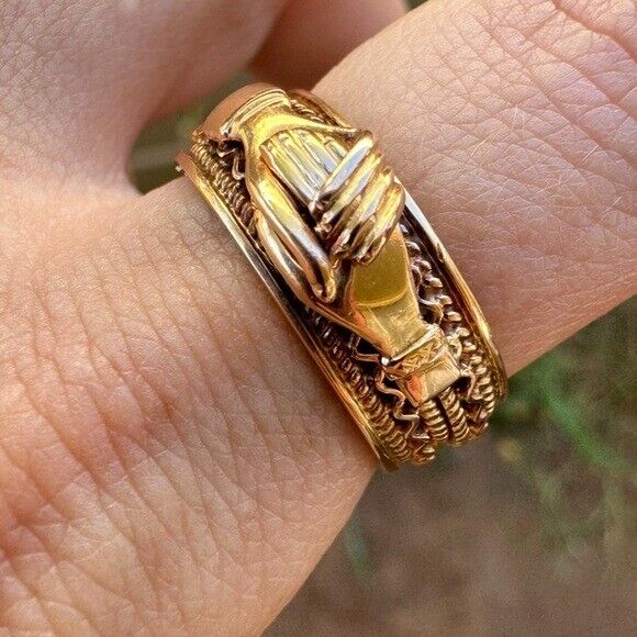 Antique Victorian 1880's solid 10k gold Fede gimm… - image 16