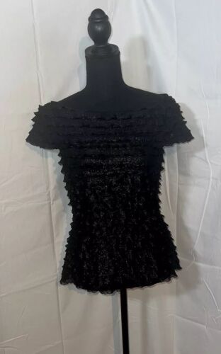 Cachet Off Shoulder  Ruffle Blouse With Liner Size