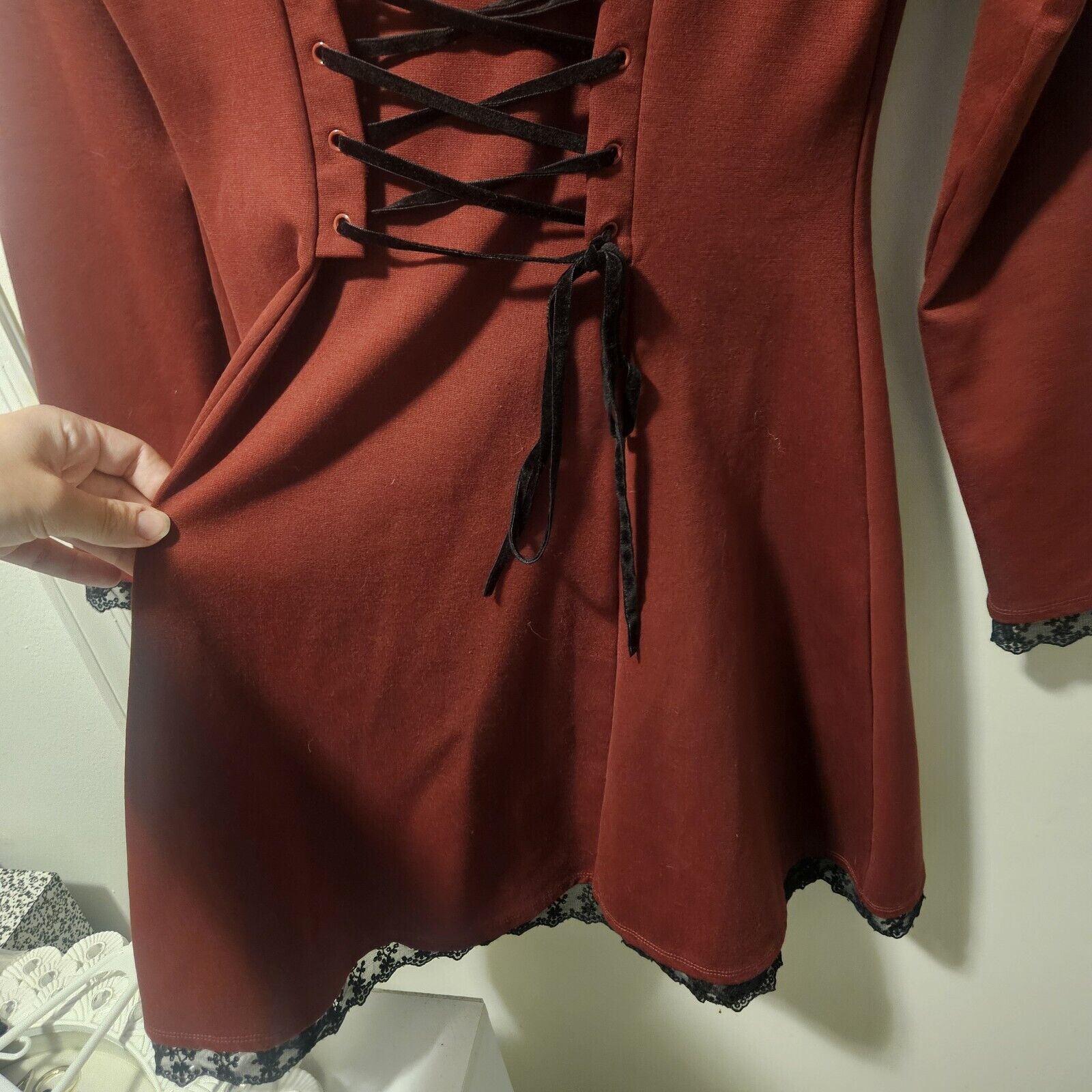 HOT TOPIC Stretch Corset Dress LARGE Burgundy W/ … - image 17