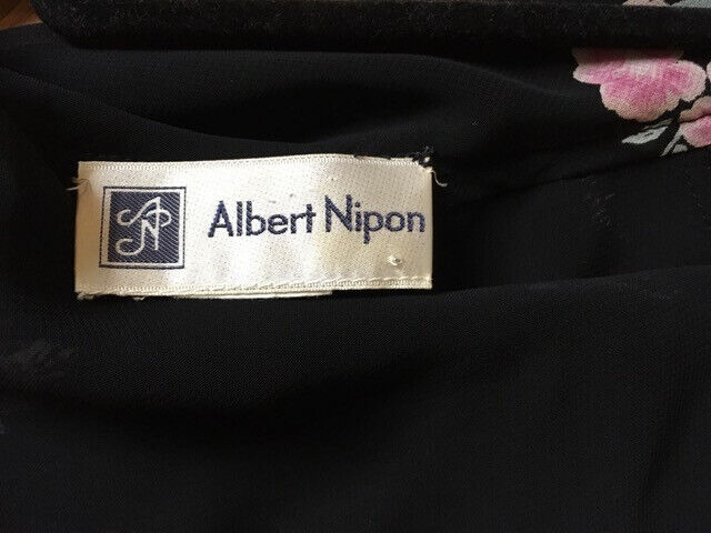 ALBERT NIPON vintage long black floral evening dr… - image 6