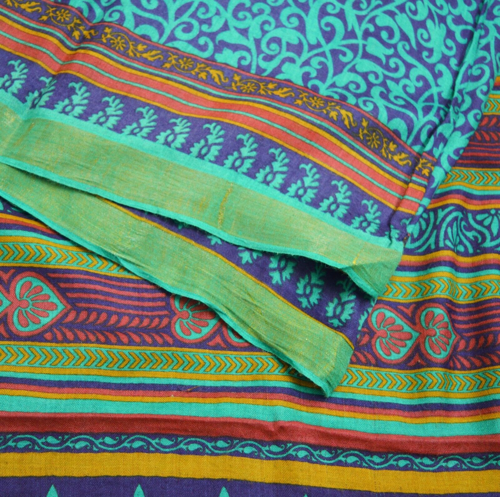 Vintage Blue & Green Heavy Saree Pure Woolen Wove… - image 7