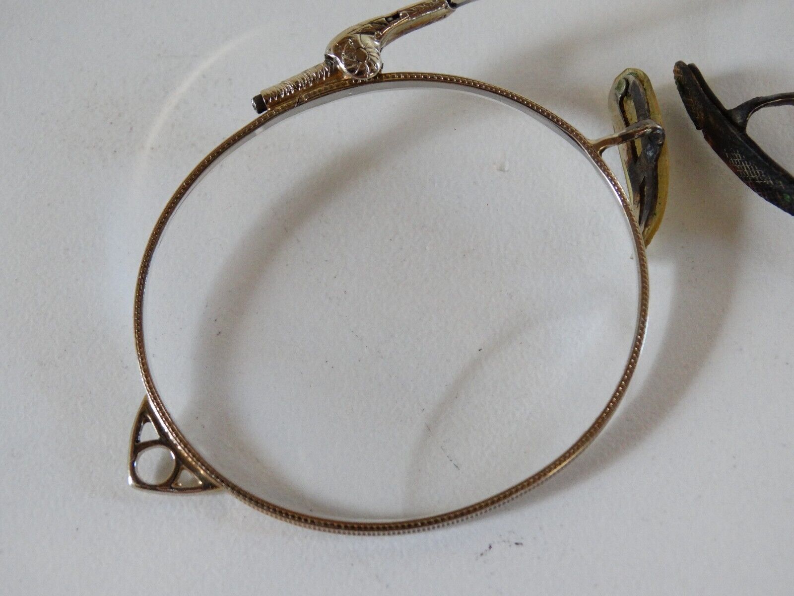 antique LORGNETTE GLASSES 14K spring bi focal lens - image 3