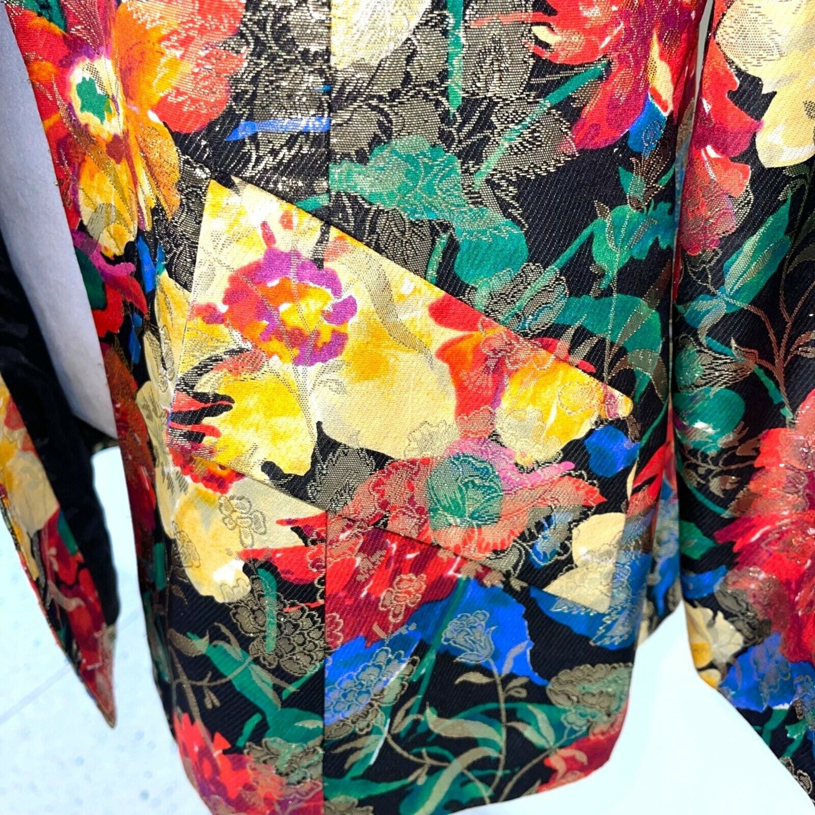 Vintage Custom Made Blazer Womens Silk Floral Met… - image 7