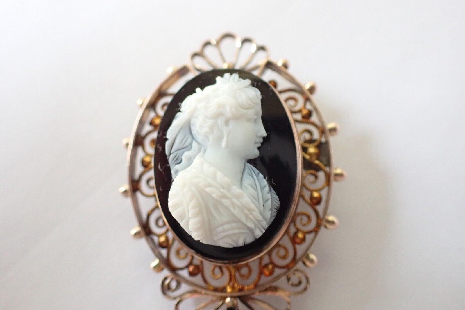 Victorian Antique 10K Rose Gold Hardstone Onyx & … - image 1