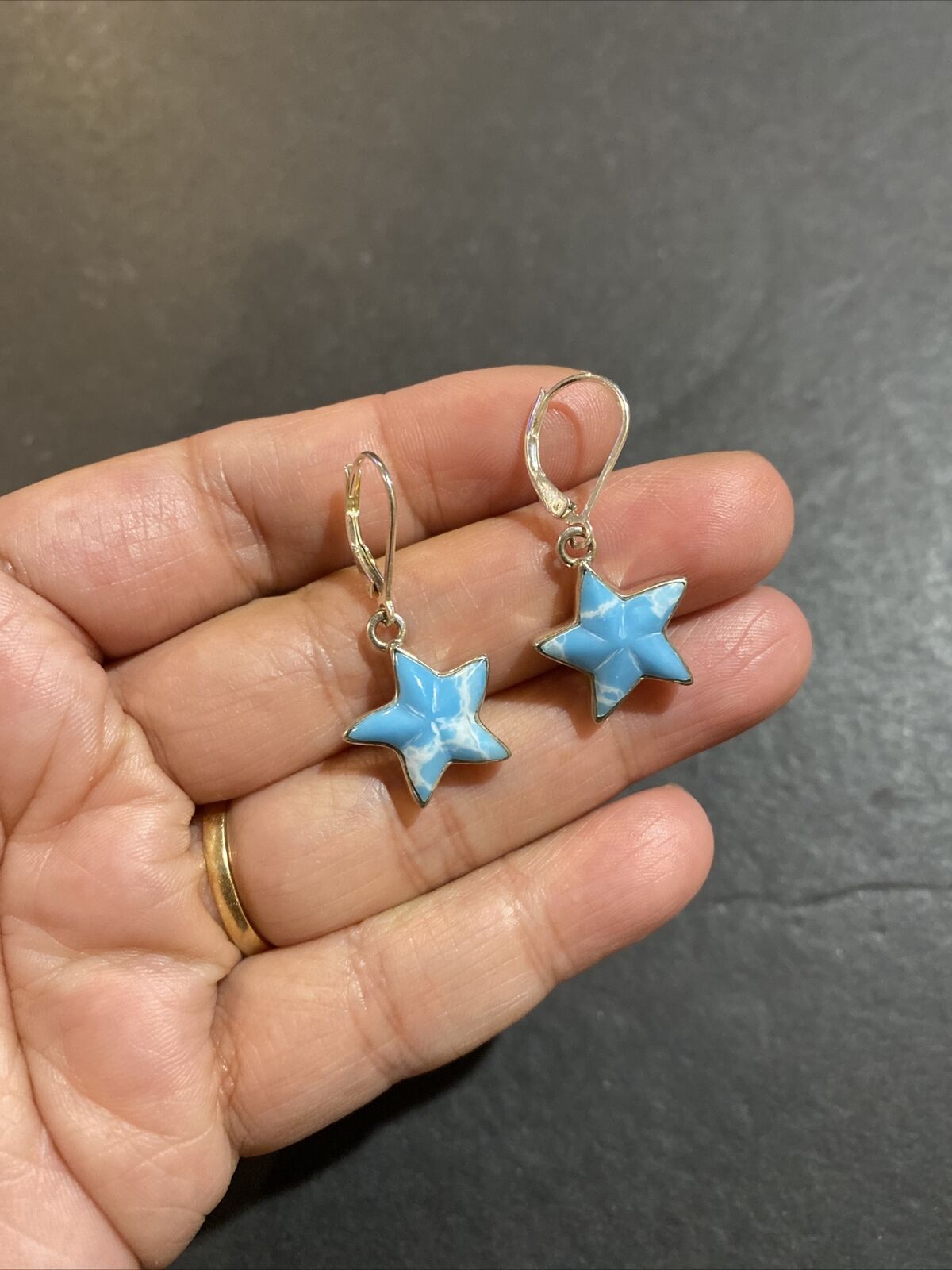 Vtg Sterling Silver 950 Blue Larimar Star Dangle … - image 4