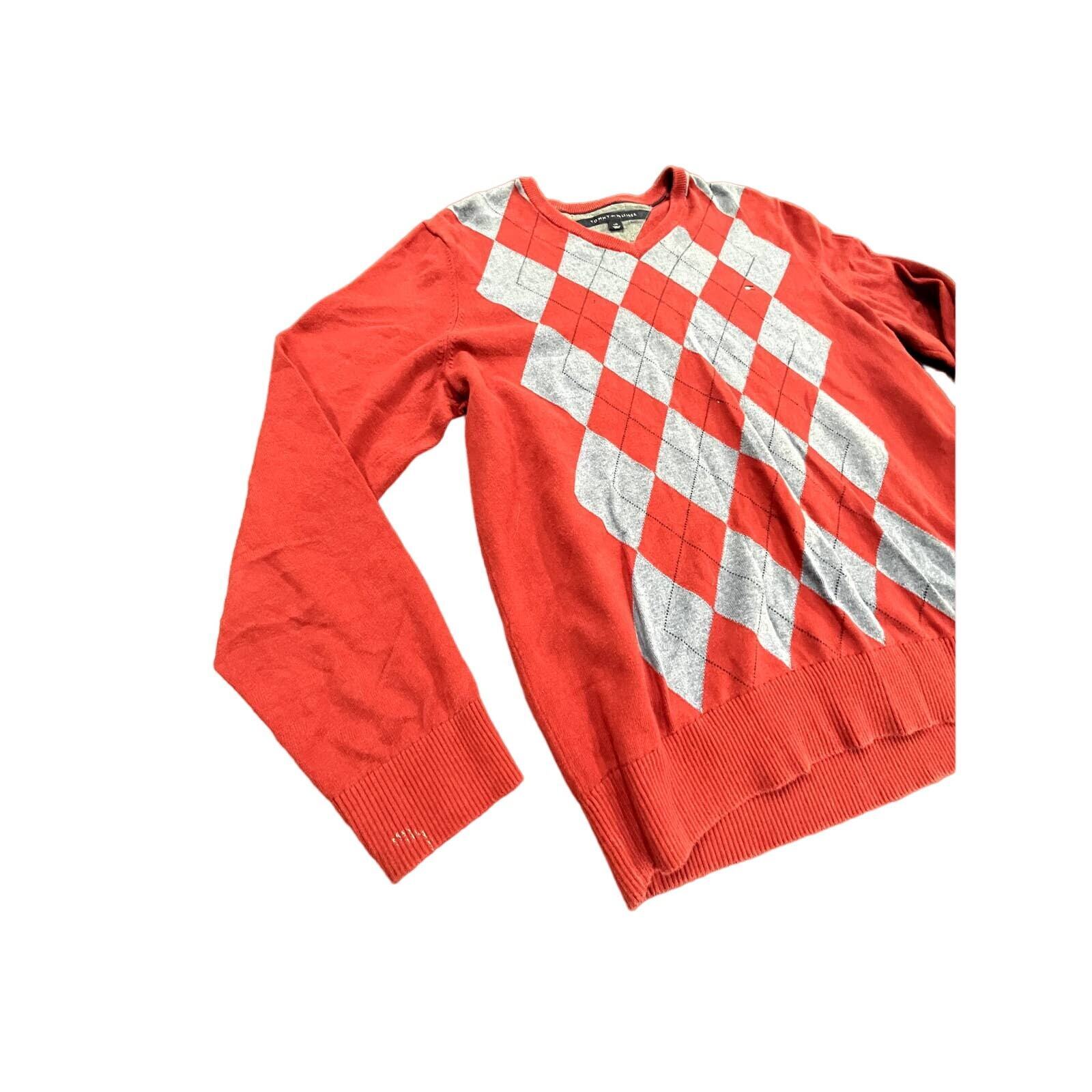 Y2k Tommy Hilfiger argyle pattern V-Neck Red Swea… - image 4