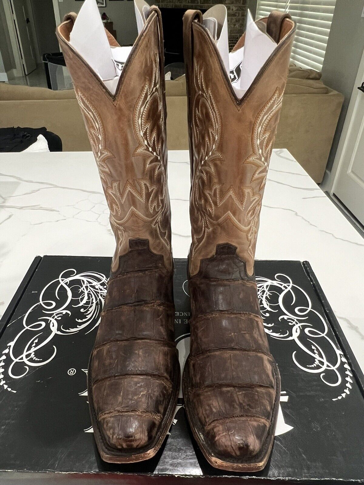 Lucchese Giant alligator burke boots chocolate br… - image 3