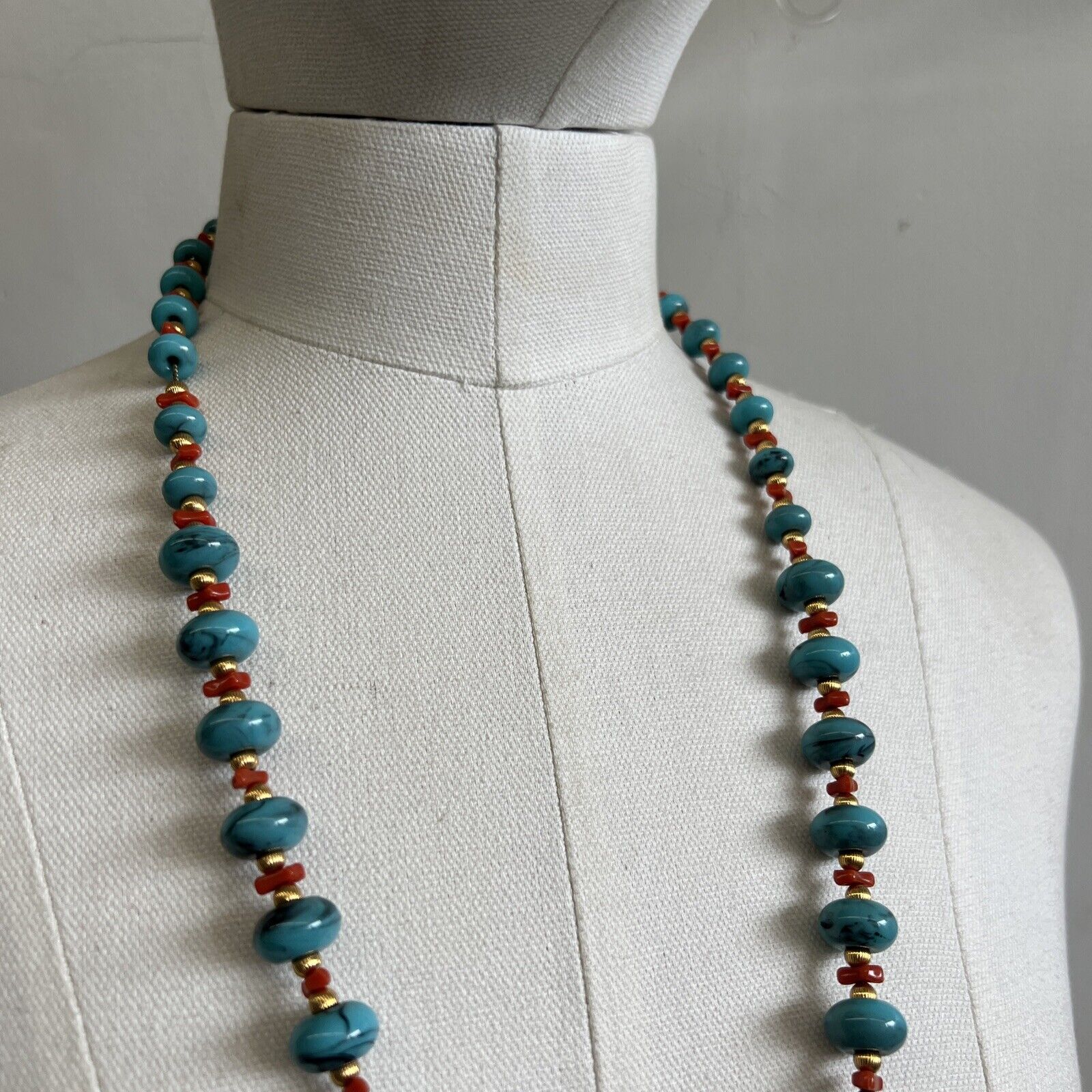 Vintage Signed MONET Faux Turquoise & Coral Gold … - image 2