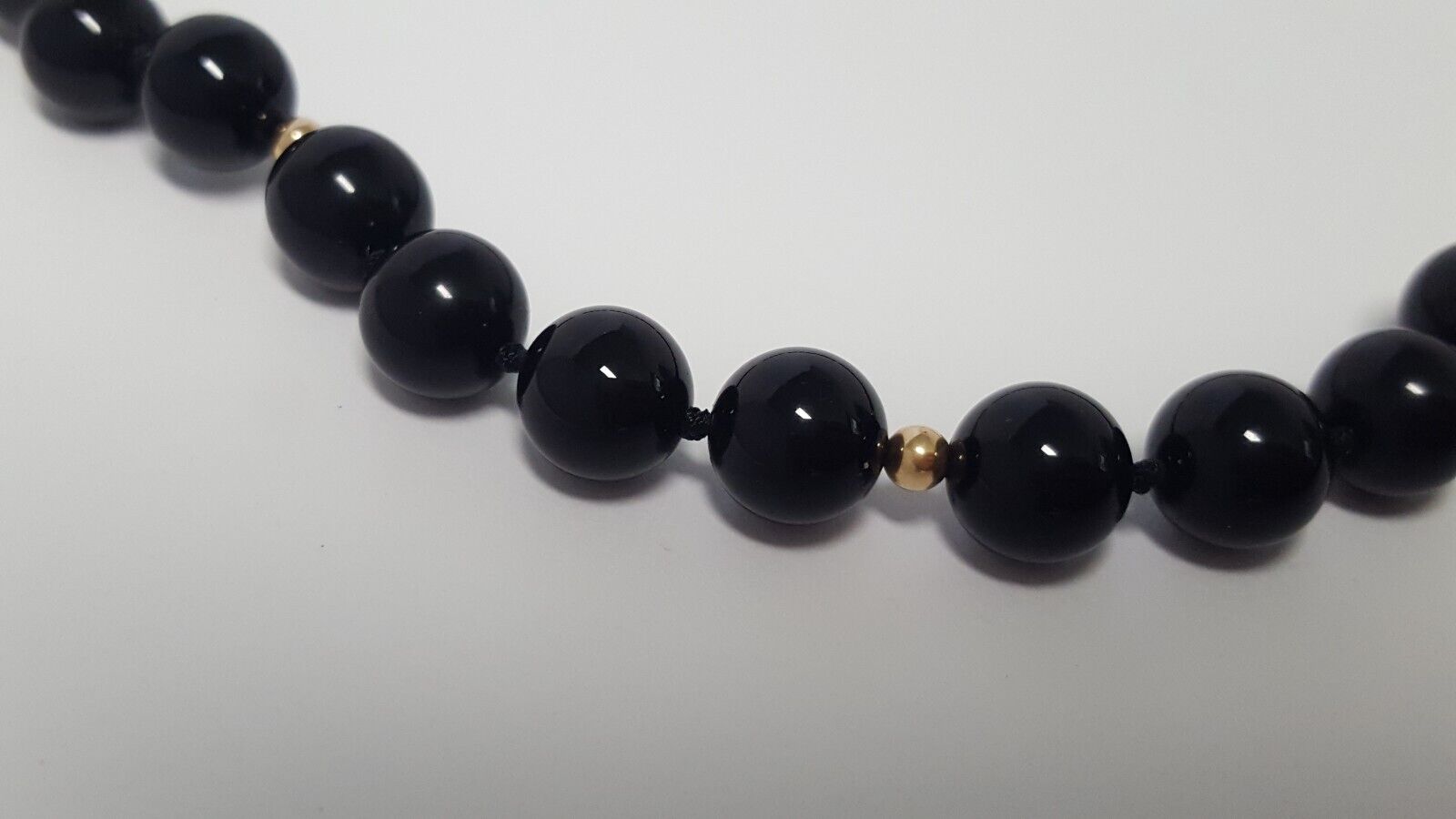 14K Gold Station Black Onyx 8mm Bead Necklace Han… - image 6