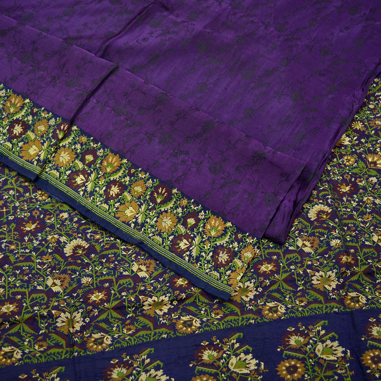 Vintage Heavy Sari Purple & Blue Pure Satin Silk … - image 7